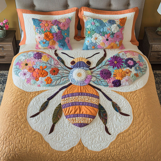 Floral Wings Bee 3-Piece Quilted Bedding Set NCU0NT5035