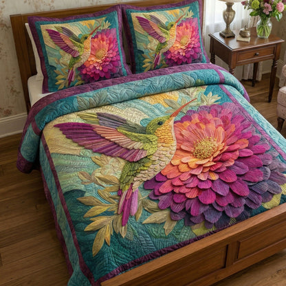 Floral Zinnia Glow 3-Piece Quilted Bedding Set NCU0NT12739