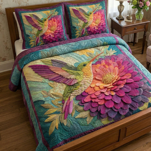 Floral Zinnia Glow 3-Piece Quilted Bedding Set NCU0NT12739