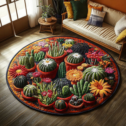 Flourishing Cactus Haven Quilted Round Mat NCU0PT4979