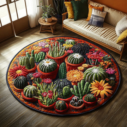 Flourishing Cactus Haven Quilted Round Mat NCU0PT4979