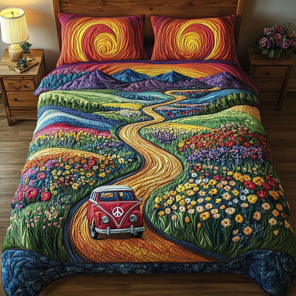 Flower-Powered Journey 3-Piece Quilted Bedding Set NCU0PT3725