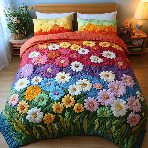 Flower Bliss 3-Piece Quilted Bedding Set NCU0VH5373