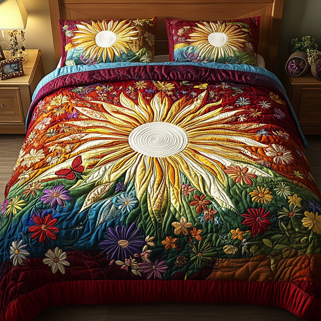 Flower Burst 3-Piece Quilted Bedding Set NCU0VH2660