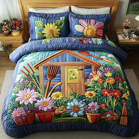 Flower Cottage 3-Piece Quilted Bedding Set NCU0VL2160