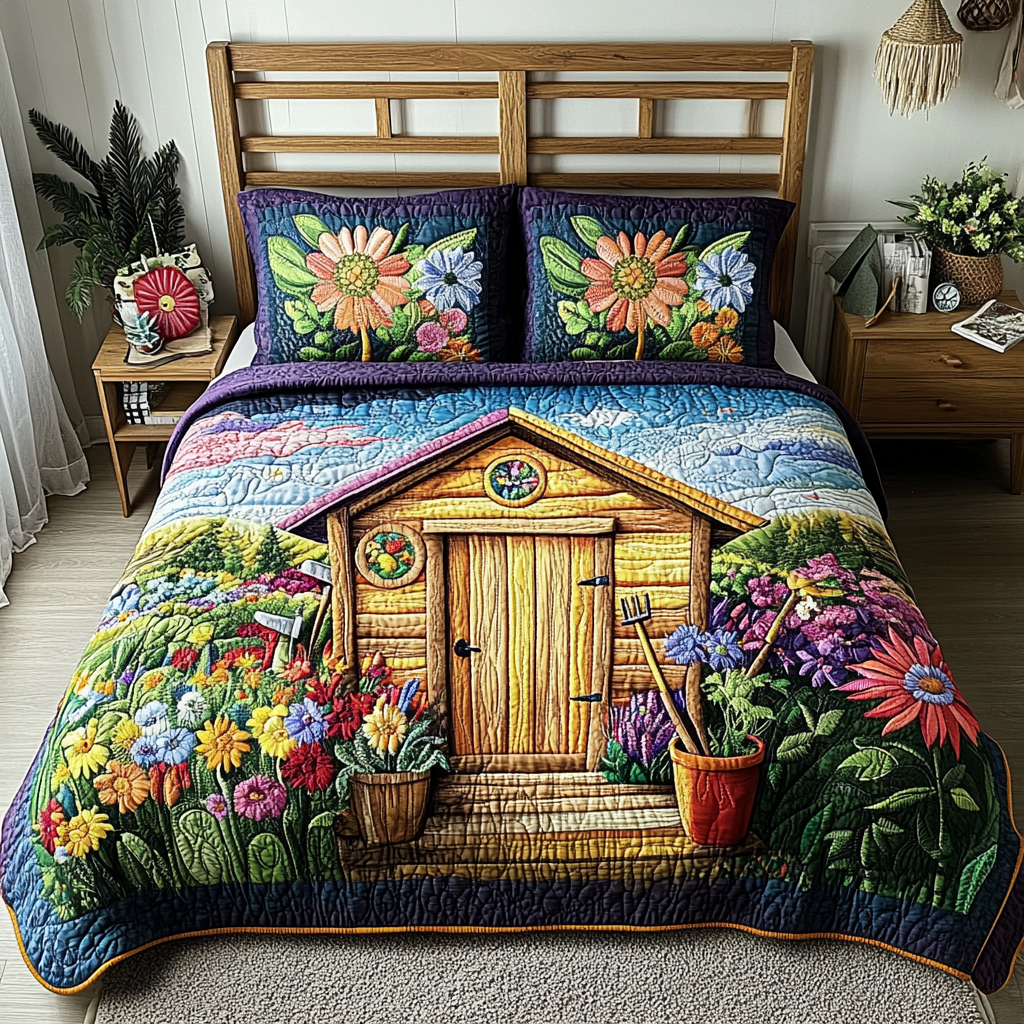 Flower Cottage 3-Piece Quilted Bedding Set NCU0VL2165