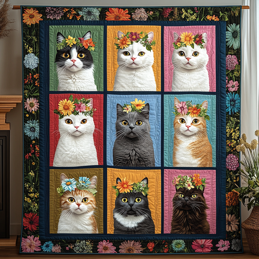 Flower Crown Felines Quilted Blanket NCU0TL1150