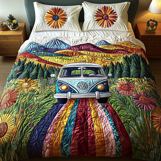 Flower Drive 3-Piece Quilted Bedding Set NCU0VH5122