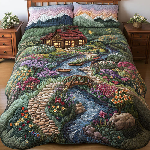 Flower Garden Charm 3-Piece Quilted Bedding Set NCU0PT5777