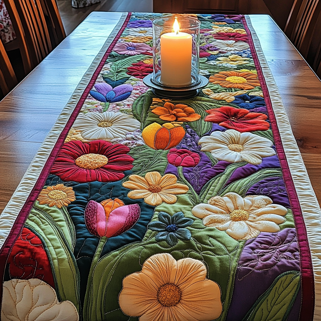 Flower Garden Quilted Table Runner NCU0VH3969
