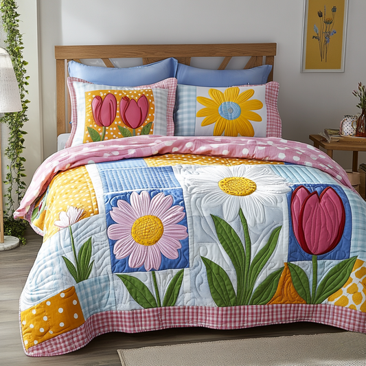 Flower Hug 3-Piece Quilted Bedding Set NCU0VH3671