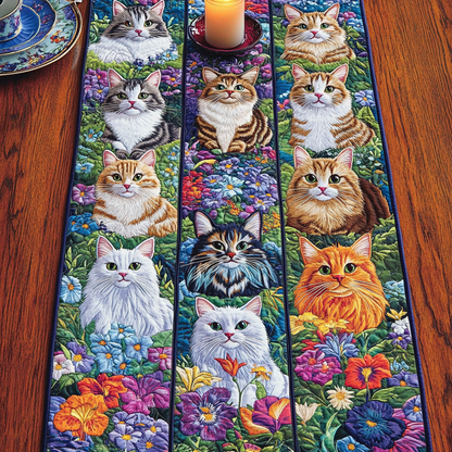 Flower Kittens Quilted Table Runner NCU0VH5043