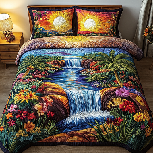 Flower Land 3-Piece Quilted Bedding Set NCU0VL2510