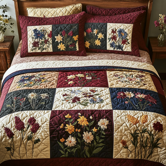 Flower Magic 3-Piece Quilted Bedding Set NCU0VH5155