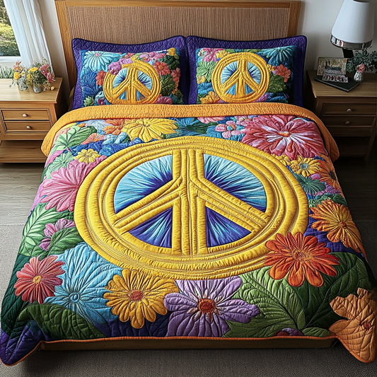 Flower Peace 3-Piece Quilted Bedding Set NCU0VL2770