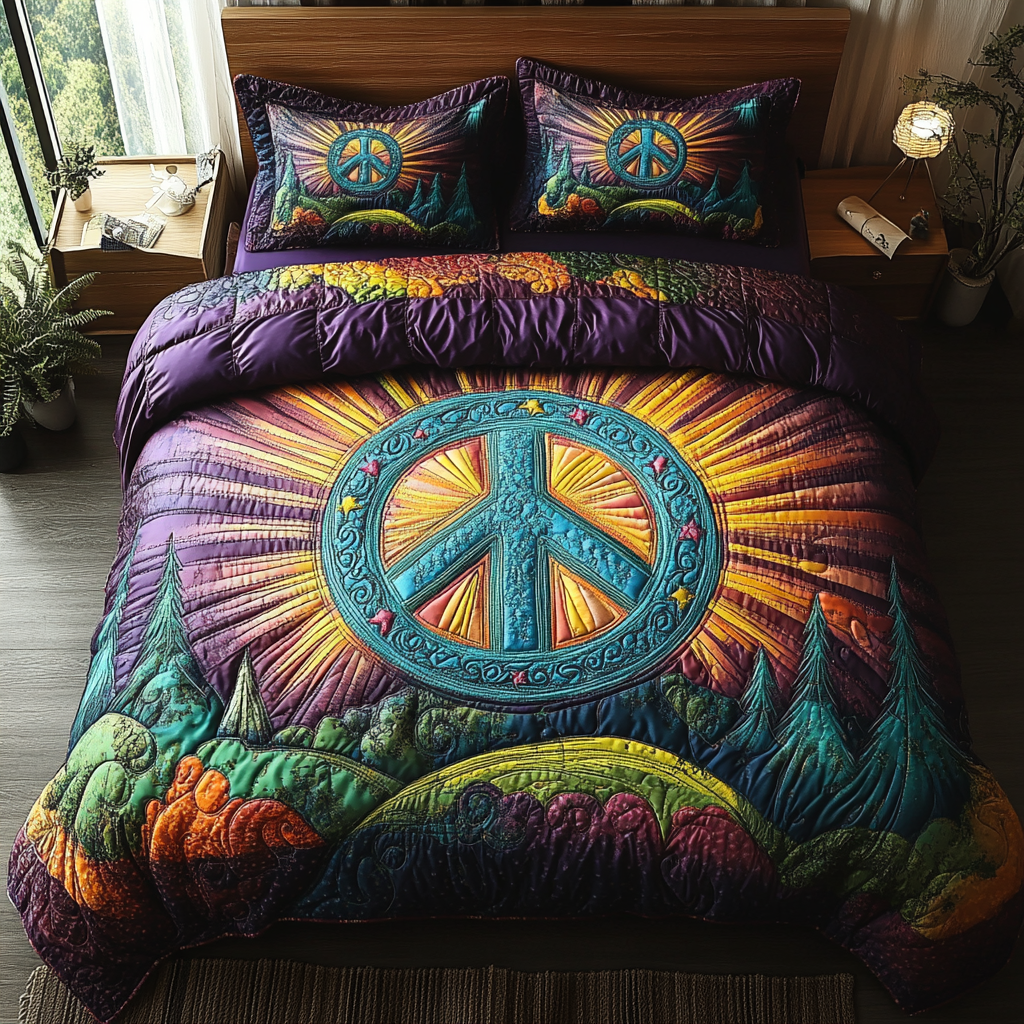 Flower Power 3-Piece Quilted Bedding Set NCU0DV5549