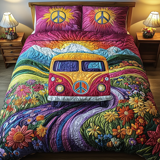 Flower Power 3-Piece Quilted Bedding Set NCU0VL1382