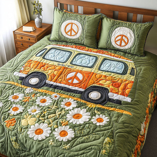 Flower Power Drive 3-Piece Quilted Bedding Set NCU0NT4951