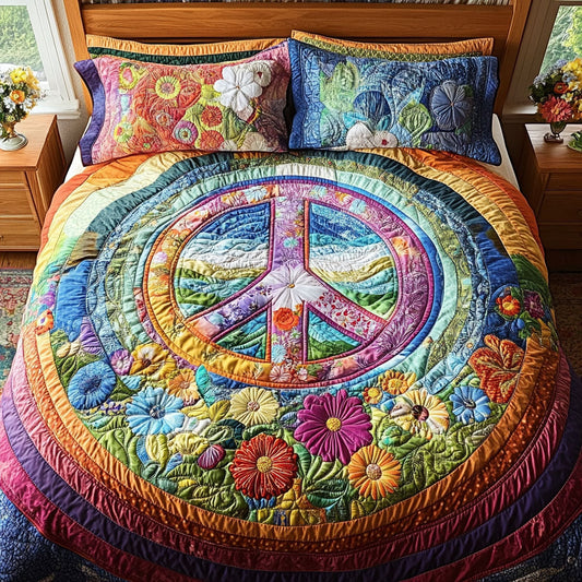Flower Power Peace 3-Piece Quilted Bedding Set NCU0PT4641