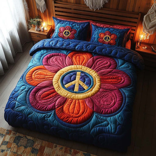 Flower Power Peace 3-Piece Quilted Bedding Set NCU0XD487