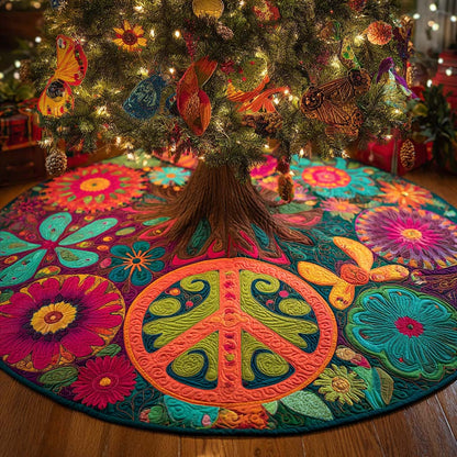 Flower Power Peace Tree Quilted Tree Skirt NCU0XD1340