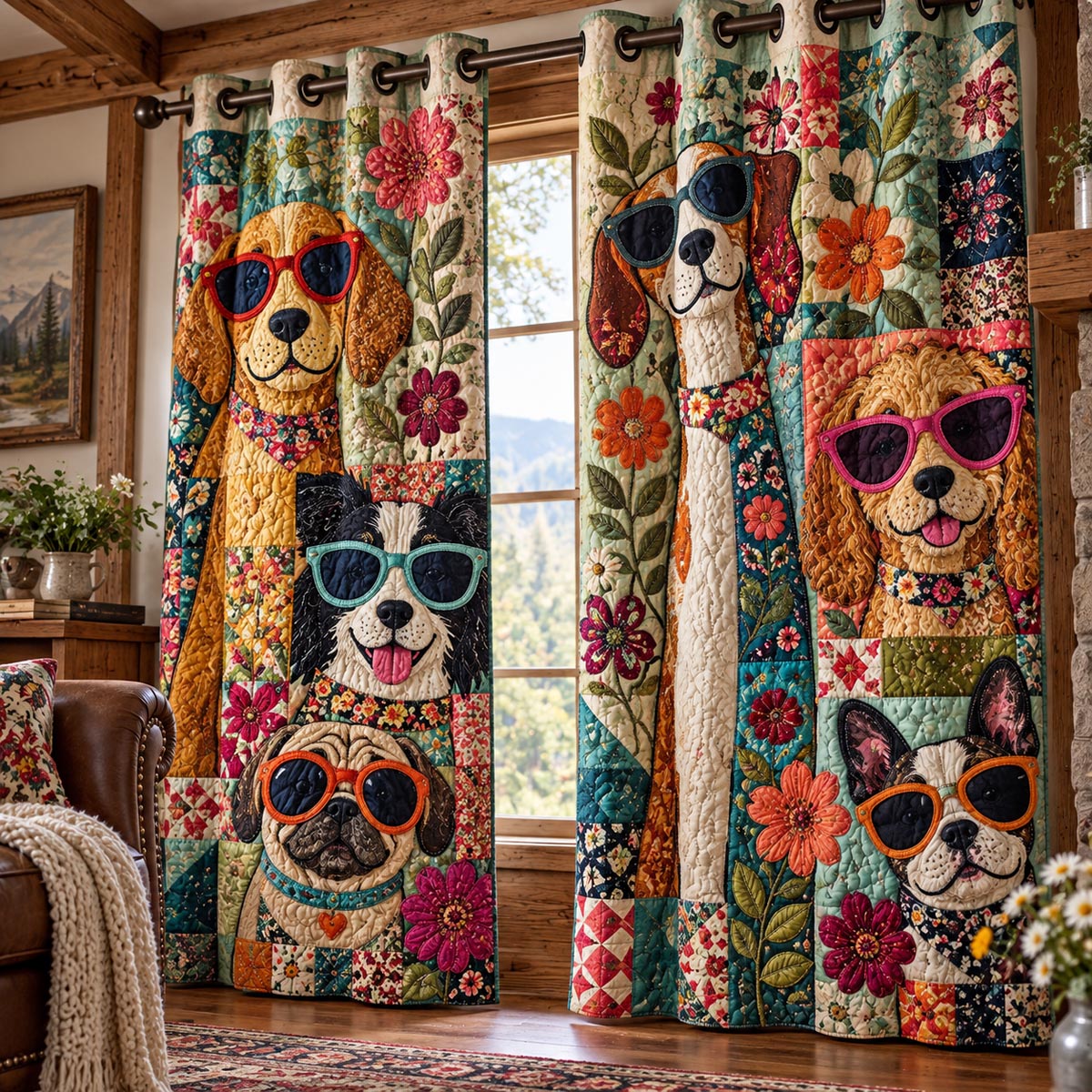 Flower Power Pups Quilted Curtains NCU0DV10376