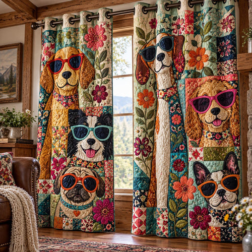 Flower Power Pups Quilted Curtains NCU0DV10376
