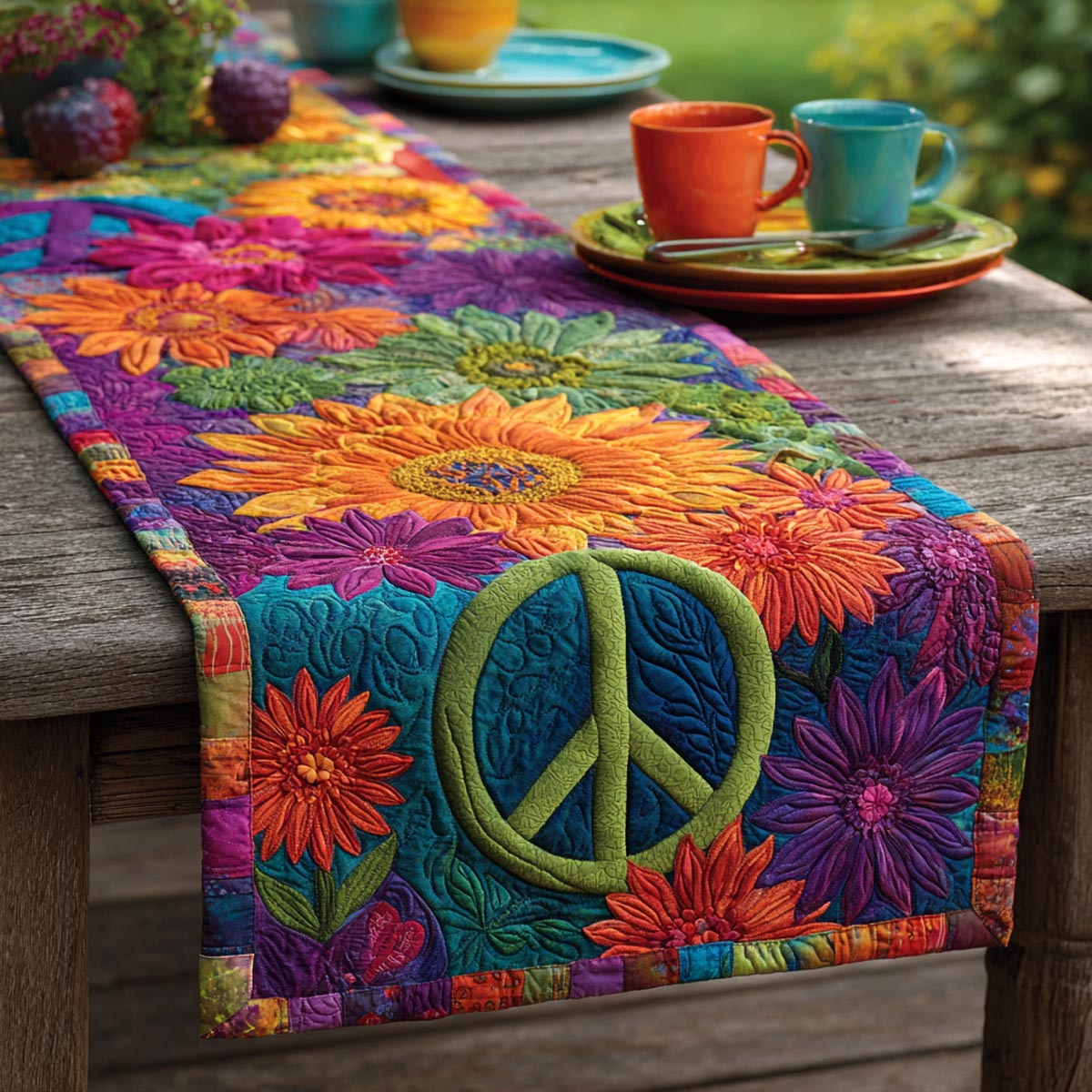 Flower Power Quilted Table Runner NCU0DV9177