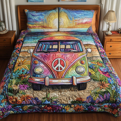 Flower Power Roadtrip 3-Piece Quilted Bedding Set NCU0PT4244