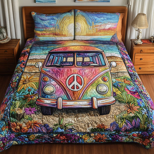 Flower Power Roadtrip 3-Piece Quilted Bedding Set NCU0PT4244
