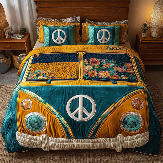 Flower Ride Blue 3-Piece Quilted Bedding Set NCU0NT4254