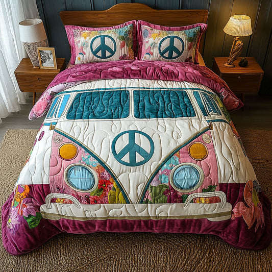 Flower Ride White 3-Piece Quilted Bedding Set NCU0NT4255