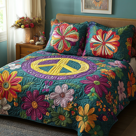 Flower Vibes 3-Piece Quilted Bedding Set NCU0VL2774