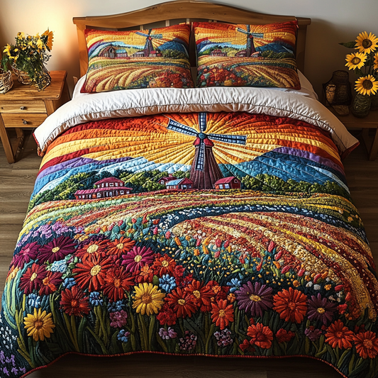 Flower Winds 3-Piece Quilted Bedding Set NCU0VL1675