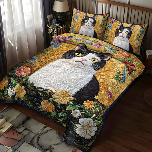 Flowered Feline 3-Piece Quilted Bedding Set NCU0NT998