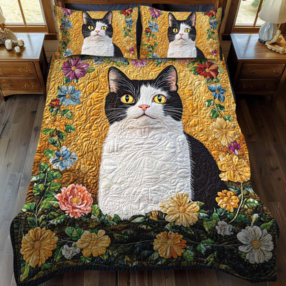 Flowered Feline 3-Piece Quilted Bedding Set NCU0NT998