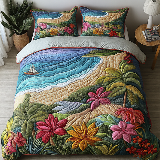 Flowered Paradise 3-Piece Quilted Bedding Set NCU0VH4025