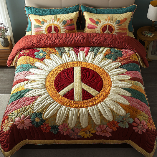 Flowered Peace 3-Piece Quilted Bedding Set NCU0VH2471