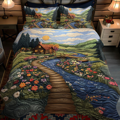 Flowering Pathway 3-Piece Quilted Bedding Set NCU0PT5778