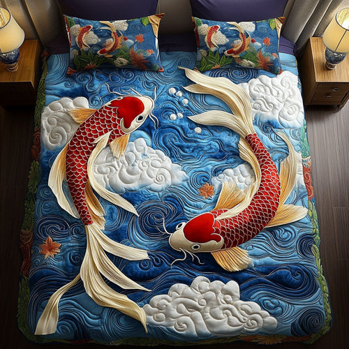 Flowing Koi 3-Piece Quilted Bedding Set NCU0NT6381