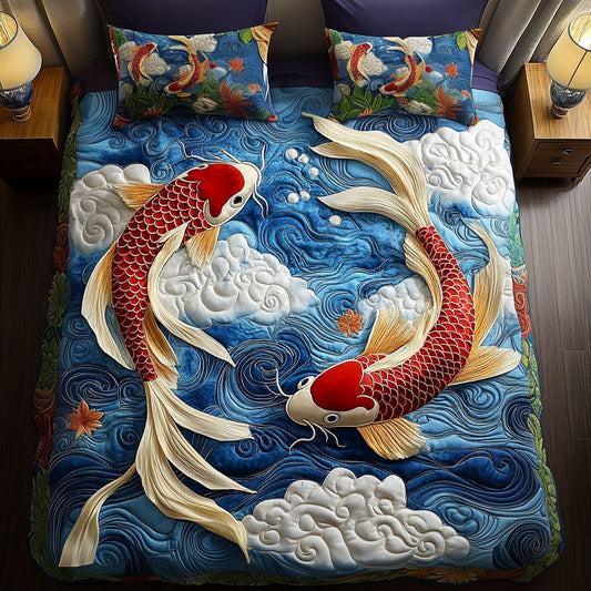 Flowing Koi 3-Piece Quilted Bedding Set NCU0NT6381