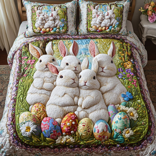 Fluffy Gathering 3-Piece Quilted Bedding Set NCU0NT4823