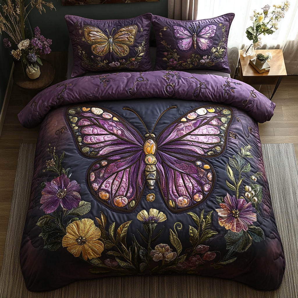 Flutter Bliss 3-Piece Quilted Bedding Set NCU0DV3180