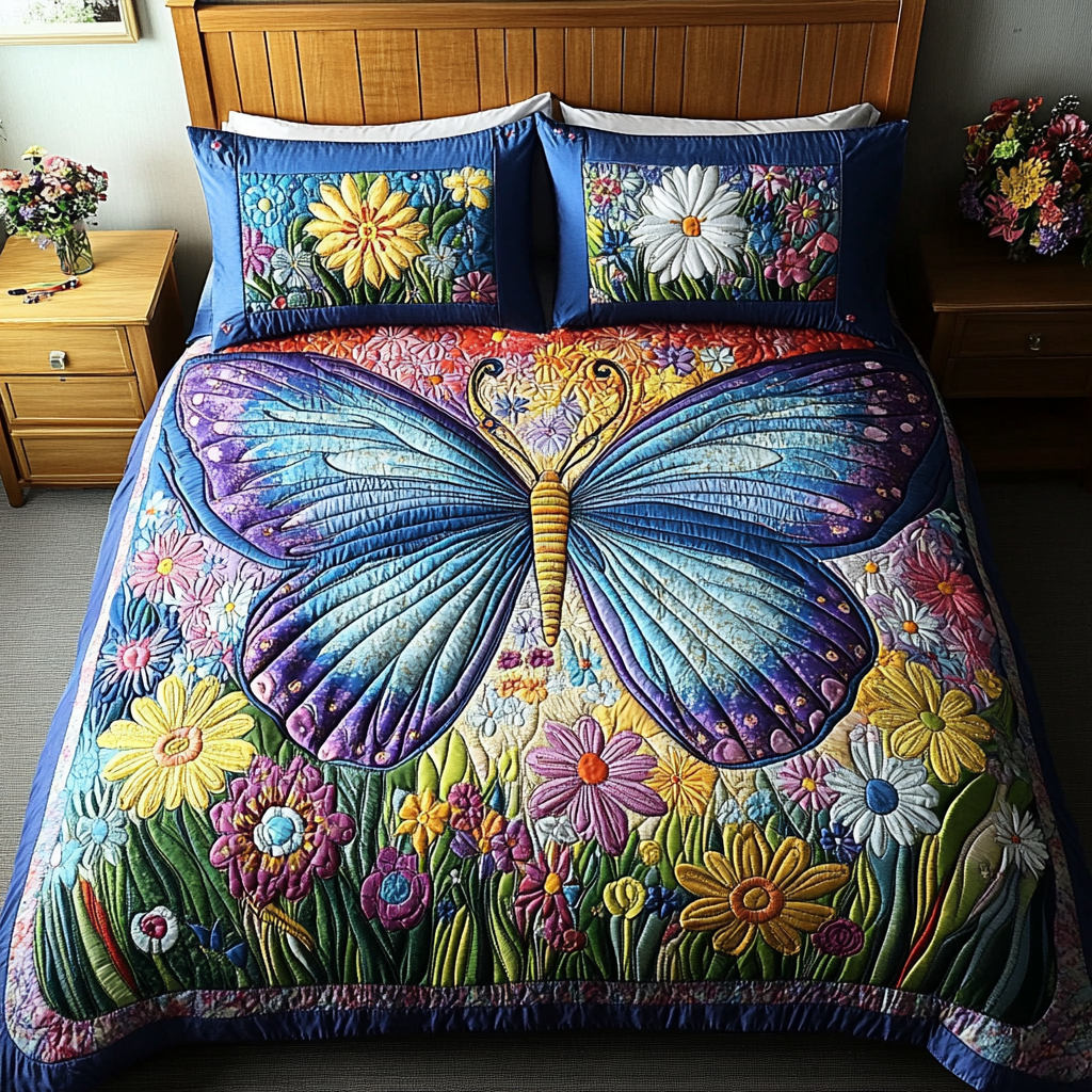 Flutter Garden 3-Piece Quilted Bedding Set NCU0VL2235