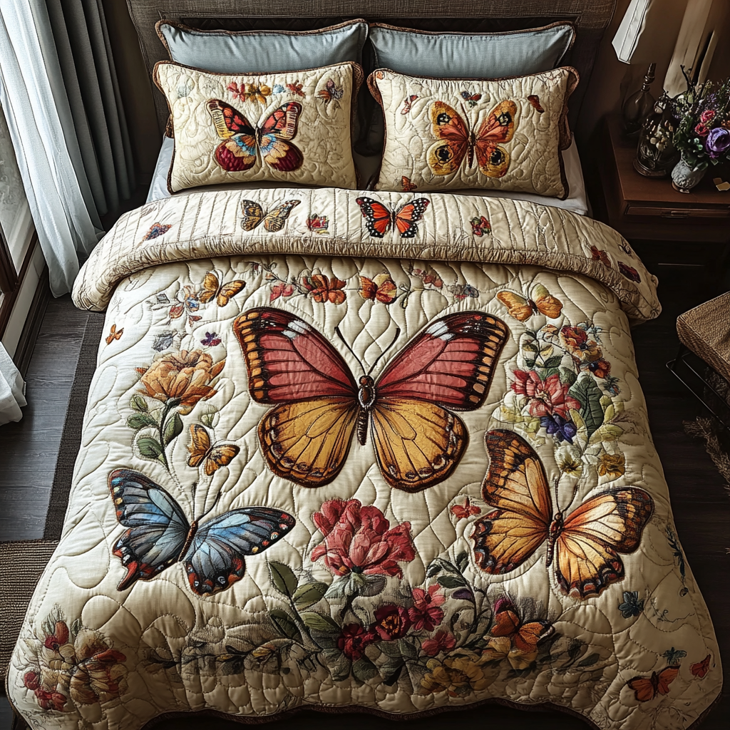Flutter Garden 3-Piece Quilted Bedding Set NCU0DV3185