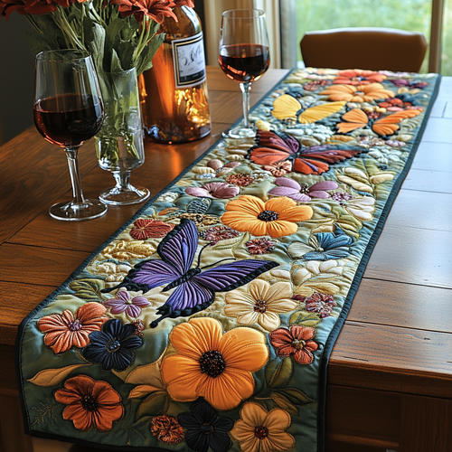 Flutter Garden Quilted Table Runner NCU0DV3206