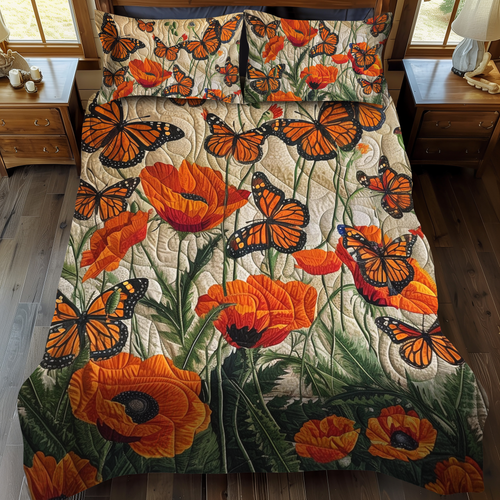 Fluttering Monarch Butterflies 3-Piece Quilted Bedding Set NCU0VL030