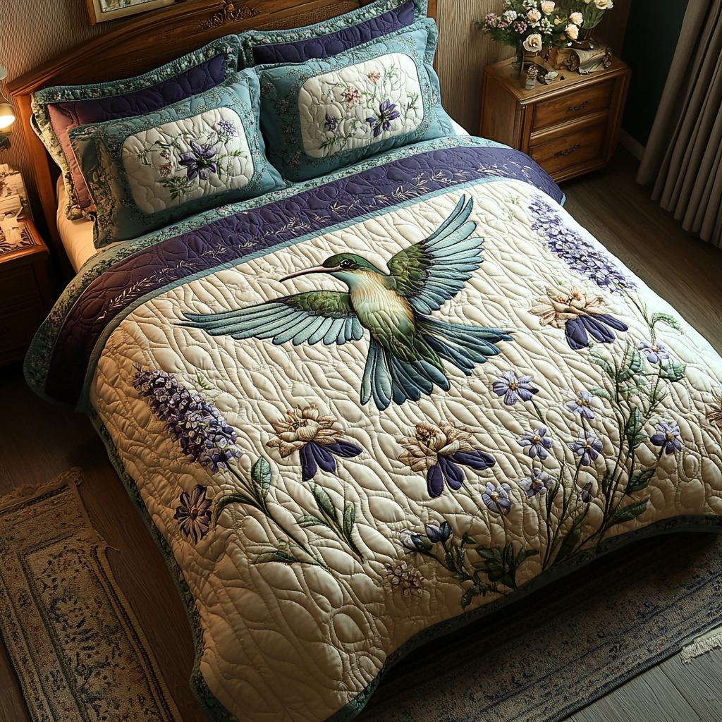 Fluttering Elegance 3-Piece Quilted Bedding Set NCU0DV4654