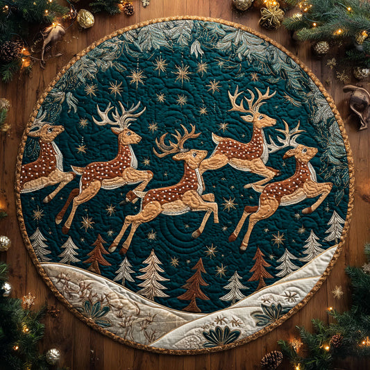Flying Reindeer Quilted Round Mat NCU0TV417