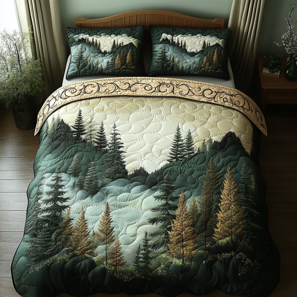 Foggy Forest 3-Piece Quilted Bedding Set NCU0DV5299